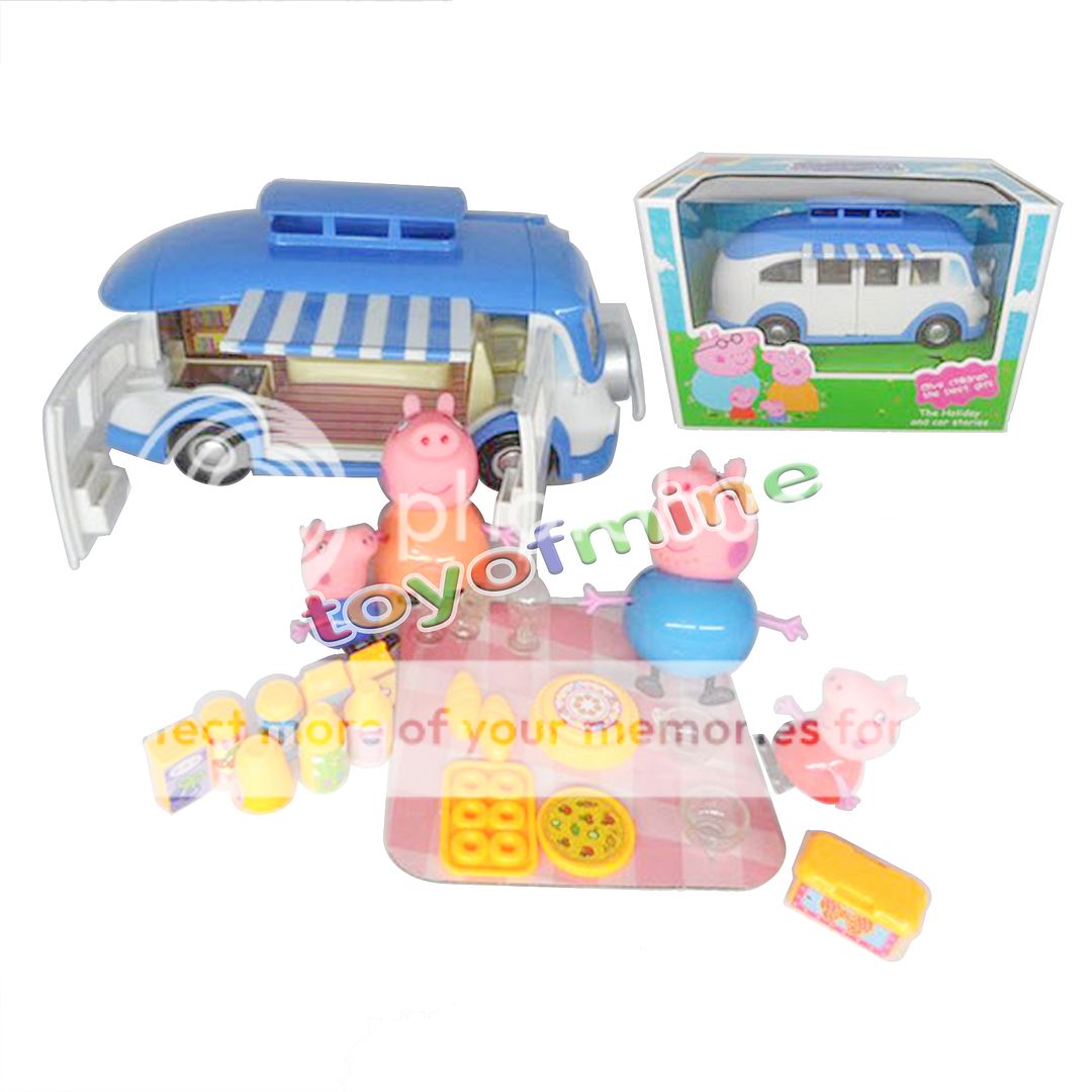 Peppa Pig blue car with 4 Figures Peppa Pig Family Picnic Toys